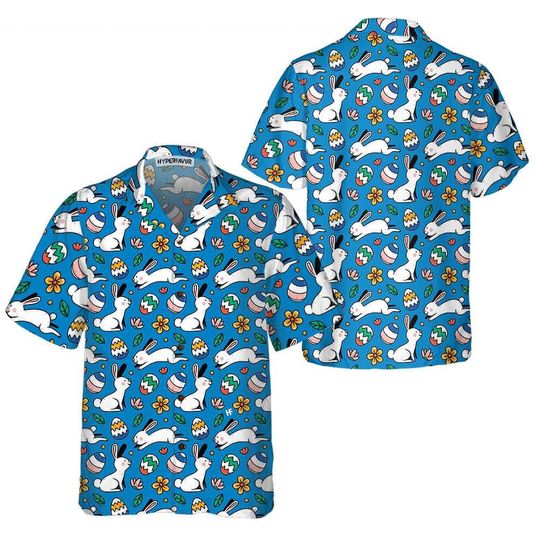 Discover Easter Bunny Hawaiian Shirt,Colorful Easter Shirt,Bunny Egg Pattern Shirt,Easter Vacation Shirt,Spring Holiday Gift,Unisex Hawaiian Shirt