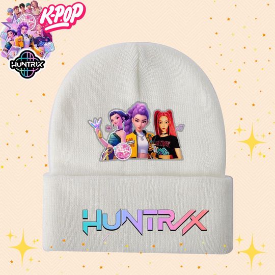Huntrix Kpop Demon Style Beanie Hat | Unisex Knit Winter Hat for Kpop Fans, Cute Cartoon Design