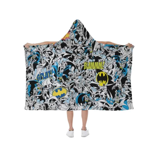 Top! Batman DC Comics Superhero Print Hooded Blanket Soft Fleece Lining Wearable