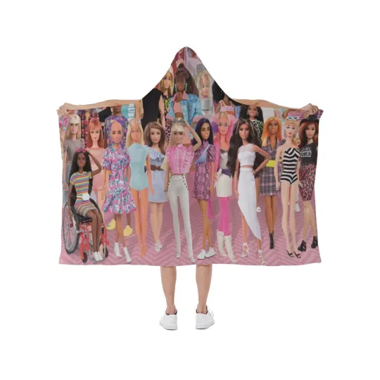 Discover Top! Doll Toys Characters Print Hooded Blanket Soft Fleece Lining Wearable