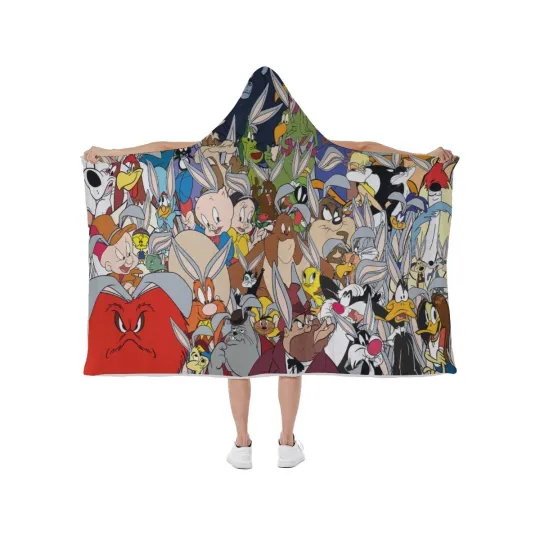 Discover Top! Looney Tunes Bugs Bunny Print Hooded Blanket Soft Fleece Lining Wearable