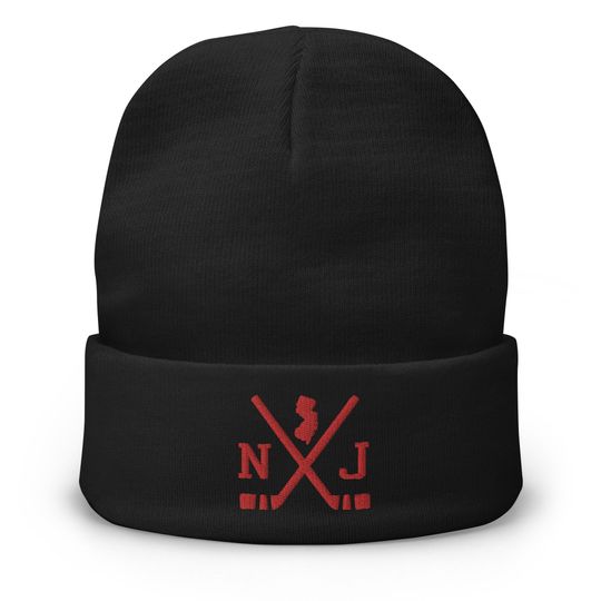 Discover New Jersey Hockey Sticks Retro NJ Winter Beanie Cap Hat