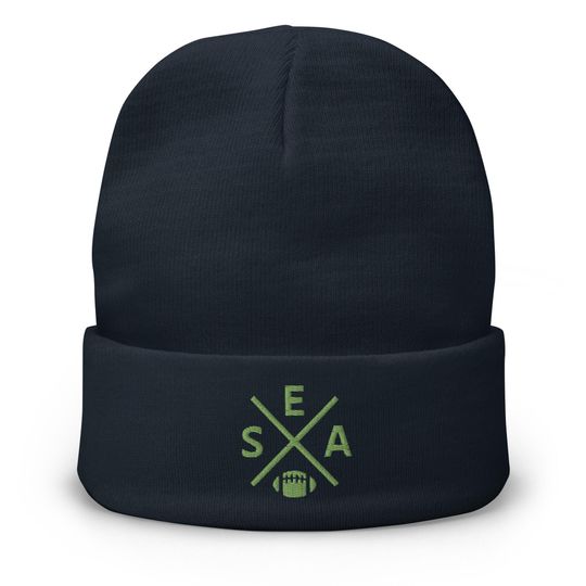 Discover Seattle Football Retro SEA Cross Winter Beanie Cap Hat