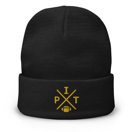 Discover Pittsburgh Football Retro PIT Cross Winter Beanie Cap Hat