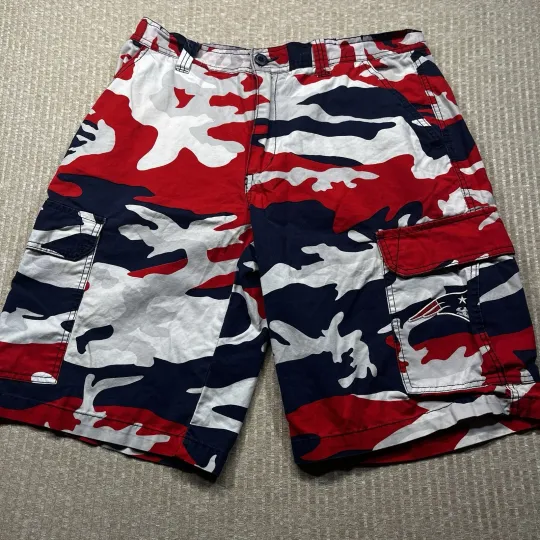 football New England Red, White, Blue Camo Cargo Shorts