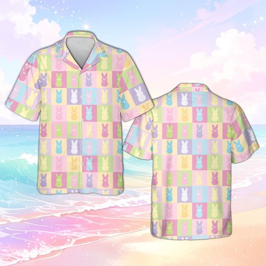 Discover Easter Bunny Hawaiian Shirt, Pastel Bunny Aloha Shirt, Matching Family Easter Outfit, Cute Spring Shirt for Men Women Kid, Caro Easter Top