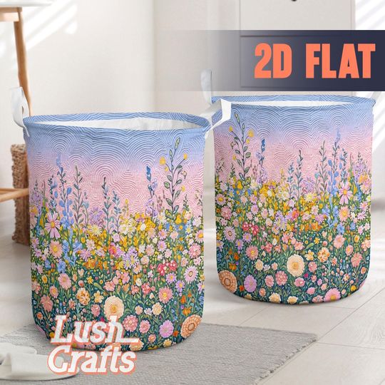 Discover Floral Quilt Style Laundry Basket, Foldable Canvas Hamper