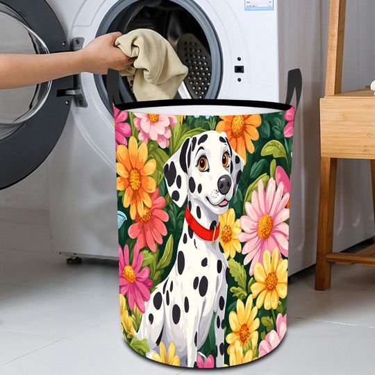 Dalmatian Floral Laundry Basket: Foldable Hamper with Handles