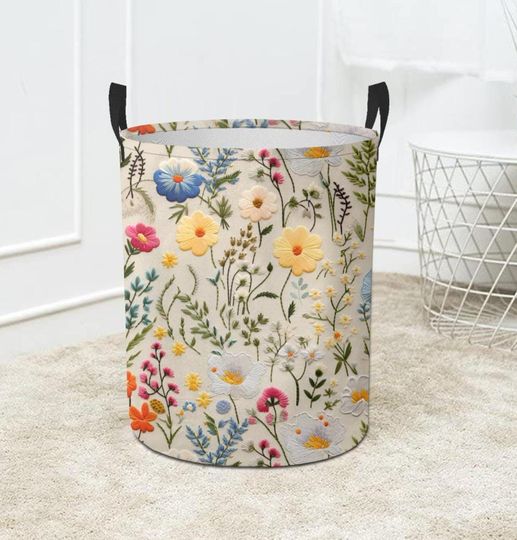 Floral Laundry Basket: Boho Hamper, Large Organizer Bin