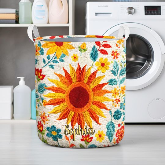 Custom Sunshine Fabric Laundry Hamper with Handles, Sunshine Sun Storage Bin, Sunshine Laundry Basket, Sun Storage Bin for Laundry Room