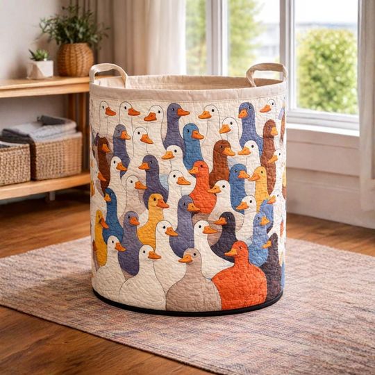 Discover Quilted Duck Storage Bin Laundry Basket  Colorful Fabric Toy Organizer for Nursery or Laundry Room