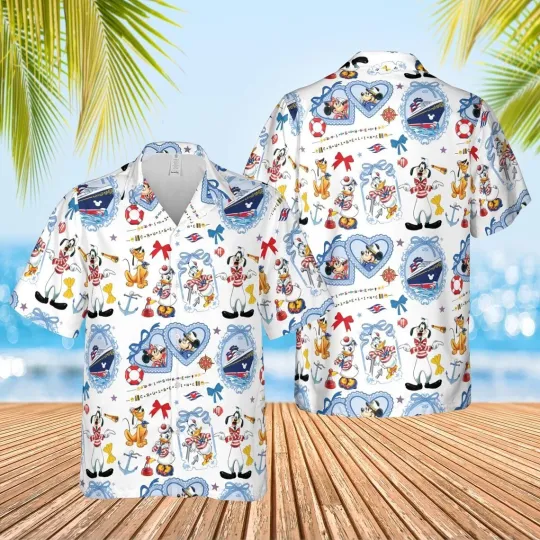 Discover Mickey And Friends Cruise Hawaiian Button Down Shirt