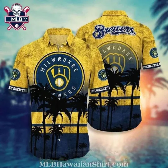 Discover Summer Game Day – Milwaukee Baseball Team Brewerss Tropical Leaves Hawaiian Shir