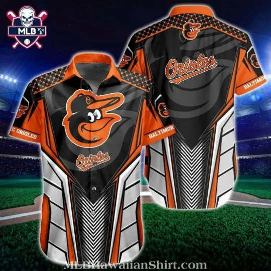 Discover Baltimore Baseball Team Orioless Striped Geometric Performance Hawaiian Shirt