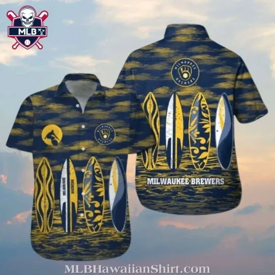 Surf’s Up Brew Crew – Milwaukee Baseball Team Brewerss Surfboard Aloha Shirt