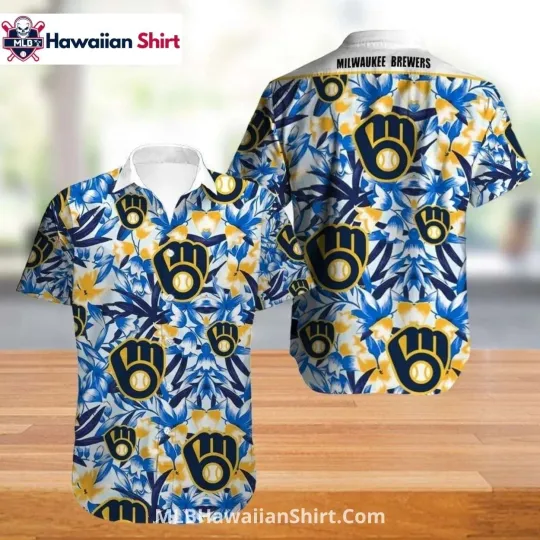 Discover Yellow Blue Hibiscus Milwaukee Baseball Team Brewerss Aloha Shirt Floral Pattern