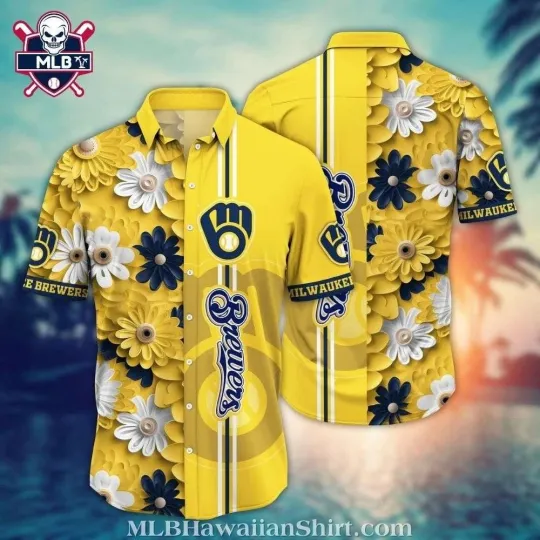 Discover Summer Play Ball – Milwaukee Baseball Team Brewerss Yellow Floral  Hawaiian Shir