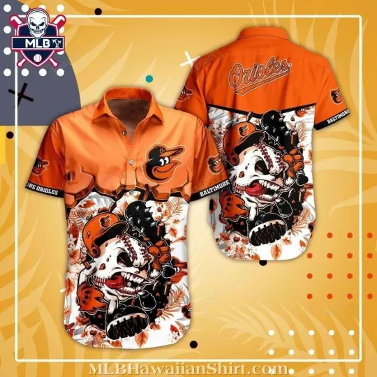 Discover Baltimore Baseball Team Orioless Skull And Floral Tropical Hawaiian Shirt
