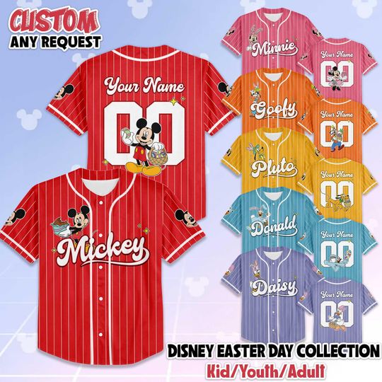 Discover Custom Disney Easter Day Baseball Jersey,  Disney Mickey and Friends Shirt, Disney Baseball Team Outfit, Birthday Gift