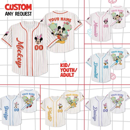 Discover Personalized Disney Easter Day Baseball Jersey, Custom Disney Mickey and Friends Shirt, Disney Baseball Team Outfit, Birthday Gift