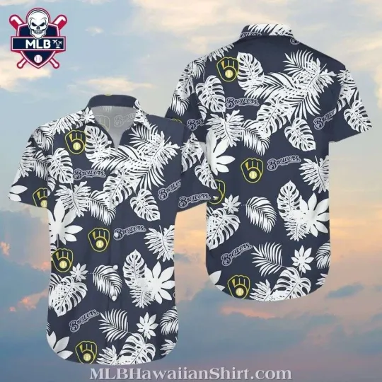White And Midnight Palm Pitch – Milwaukee Baseball Team Brewerss Tropical Shirt
