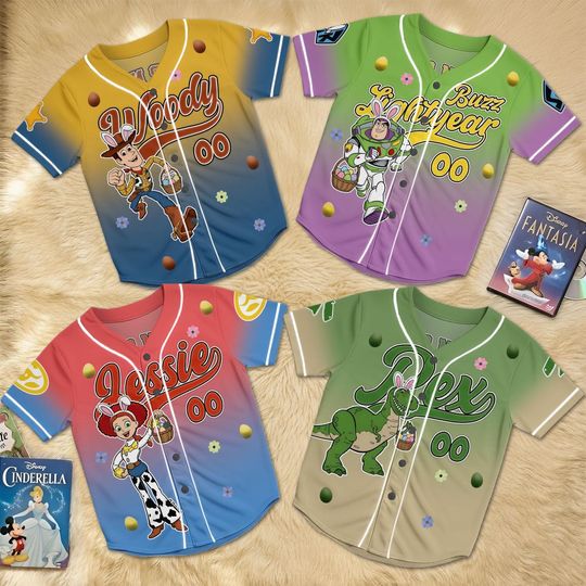 Custom Toy Story Easter Day Number Baseball Jersey, Disney Easter Birthday Jersey For Kids, Personalized Name Y2K Crewneck Gift