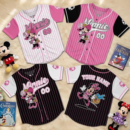 Discover Custom Disney Minnie Easter Baseball Jerseys,Disney Easter Shirt, Happy Easter, Minnie Bunny, Disney Characters Jersey,  Gift For Kids
