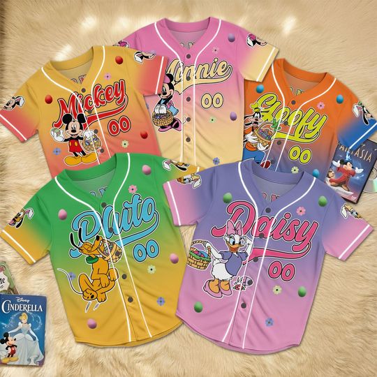 Discover Custom Minnie & Friends Easter Baseball Jersey, Personalized Disney Birthday Shirt for Kids, Easter Day Number Gift
