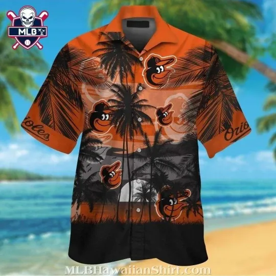 Discover Baltimore Baseball Team Orioless Sunset Beach And Palm Trees Hawaiian Shirt