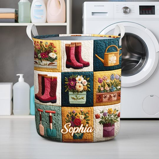 Discover Custom Name Gardening Laundry Hamper, Flower Storage Basket, Garden Lover Gift, Gardener Basket, Garden Theme Laundry Basket
