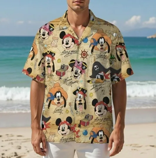 Discover Disney Mickey And Friends Pirates Hawaiian Shirt, Mickey Pirates Print Button Sh