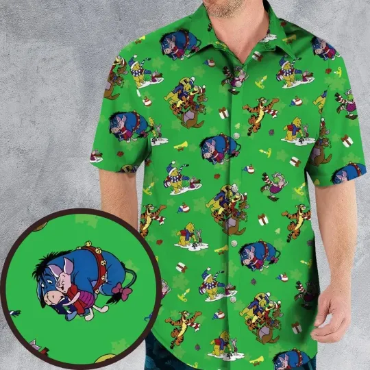 Winter Wonderland Winnie-the-Pooh Hawaiian Shirt, Unisex Adults, Full Size S-5XL