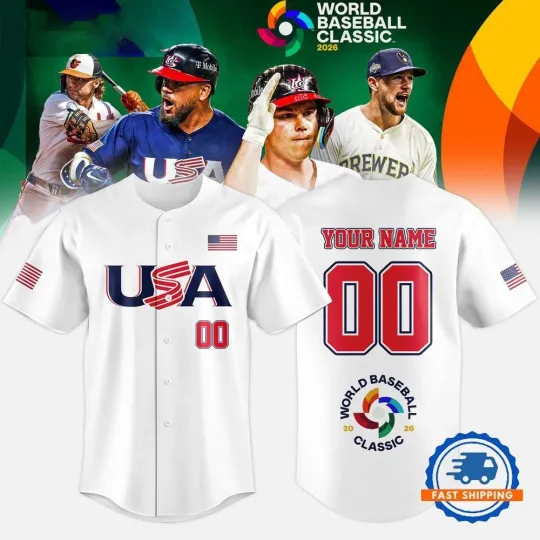 Pesonalized Team USA 2026 World Baseball Classic Jsy Shirt White