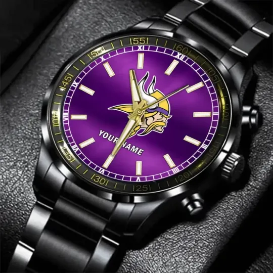 Discover Minnesota Football Vikingss Team Black Steel Watch