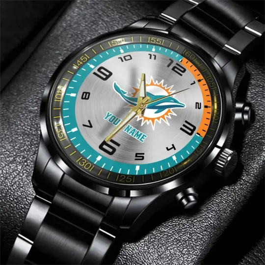 Discover Miami Football Team Dolphinss Team Black Steel Watch