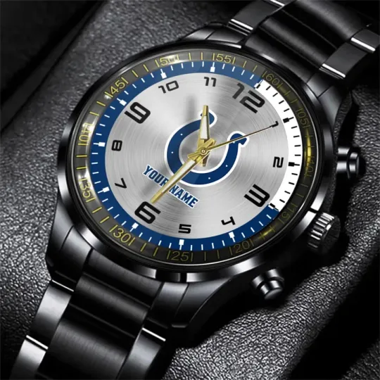 Discover Indianapolis Football Team Coltss   Black Steel Watch