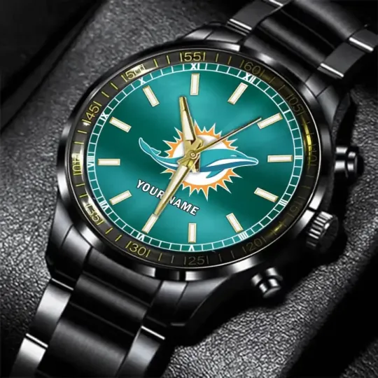 Discover Miami Football Team Dolphinss  Black Steel Watch