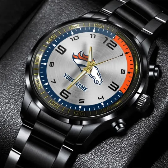 Discover Denver Football Team Broncoss Black Steel Watch