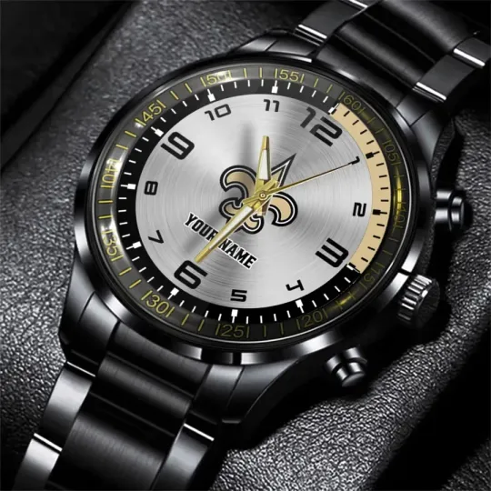 Discover Personalized New Orleans Football Team Saintss Black Steel Watch