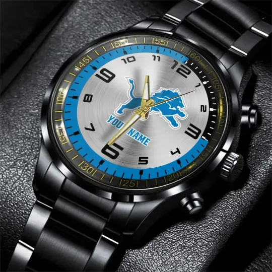 Discover Detroit Football Team Lionss Black Steel Watch