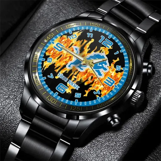 Discover Detroit Football Lionss Team Black Steel Watch