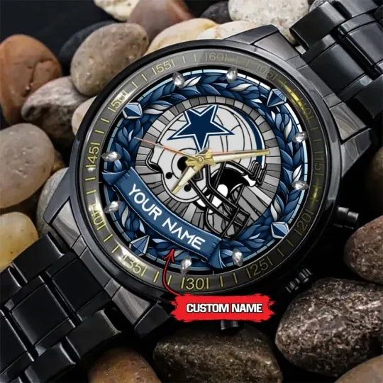 Discover Custom Dallas Team Cowboys Stained Art Black Stainless Steel Watch