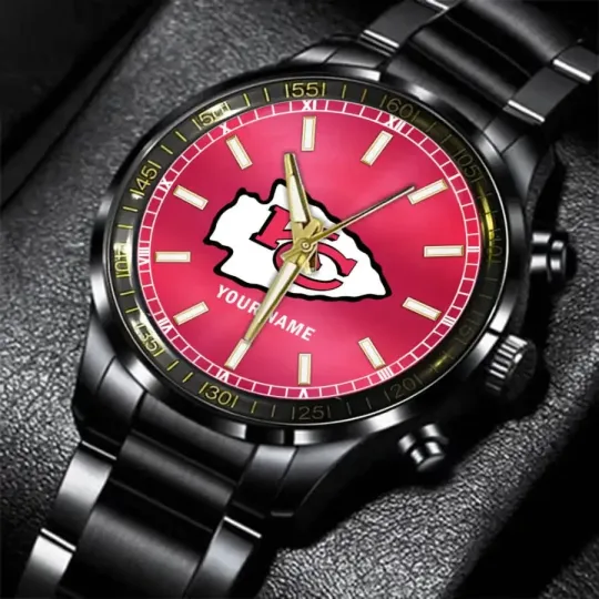 Discover Personalized Kansas City Football Team Chiefss Black Steel Watch