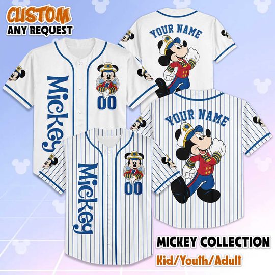 Discover Personalized Mickey Mouse Cruise Sailor Baseball Jersey, Personalized Disney Mickey and Friends Jersey Shirt, Birthday Gift