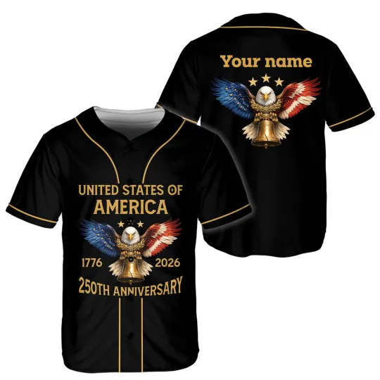 Personalized USA 250th Anniversary 1776-2026 Eagle Patriotic Baseball Jersey