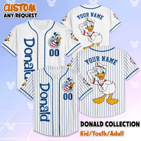 Discover Personalized Donald Duck Cruise Sailor Baseball Jersey, Disney Donald Duck Jersey, Disneyland Team Matching Outfit