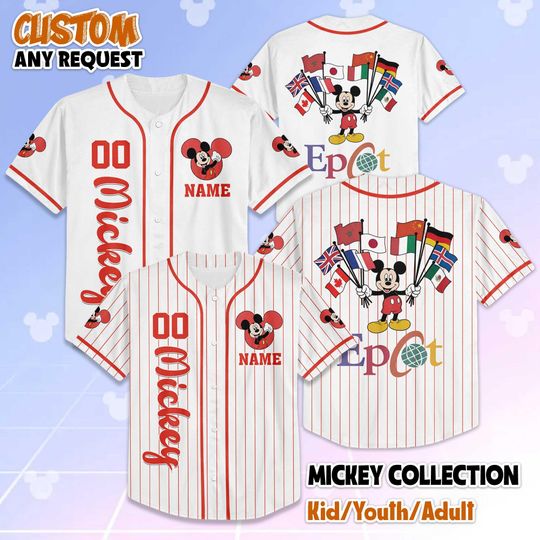Discover Personalized Mickey Flags of Nations Baseball Jersey, Disney Mickey and Friends Jersey Shirt, Family Matching Outfit, Birthday Gift