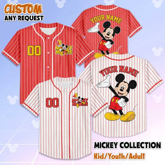 Discover Personalized Mickey Mouse Baseball Jersey, Personalized Disney Mickey and Friends Jersey Shirt, Disneyland Birthday Gift