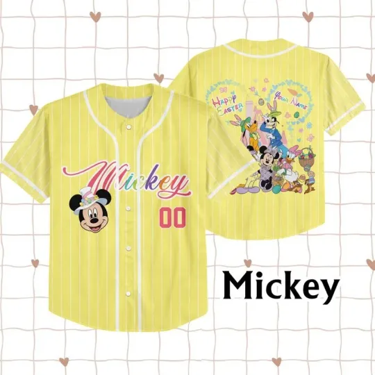 Discover Custom Mickey And Friends Happy Easter 2026 Mickey Ears Baseball Jersey Shirt