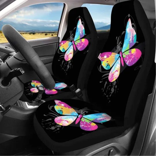 Discover 2-Piece Butterfly Print Universal Car Seat Covers for Front Seats